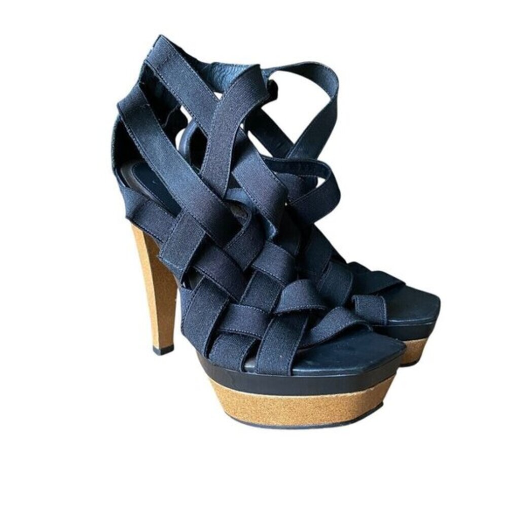 Joie Maneater Black Heels Elastic Strap Sandal Open Toe - Size 39.5
